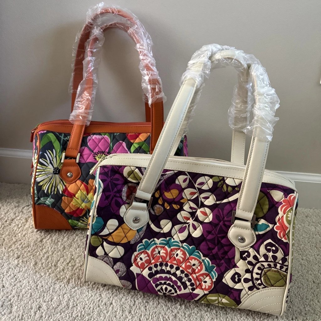 Set Of Two - Vera Bradley Plum Crazy & Jazzy Blooms Orange Caroline Satchel